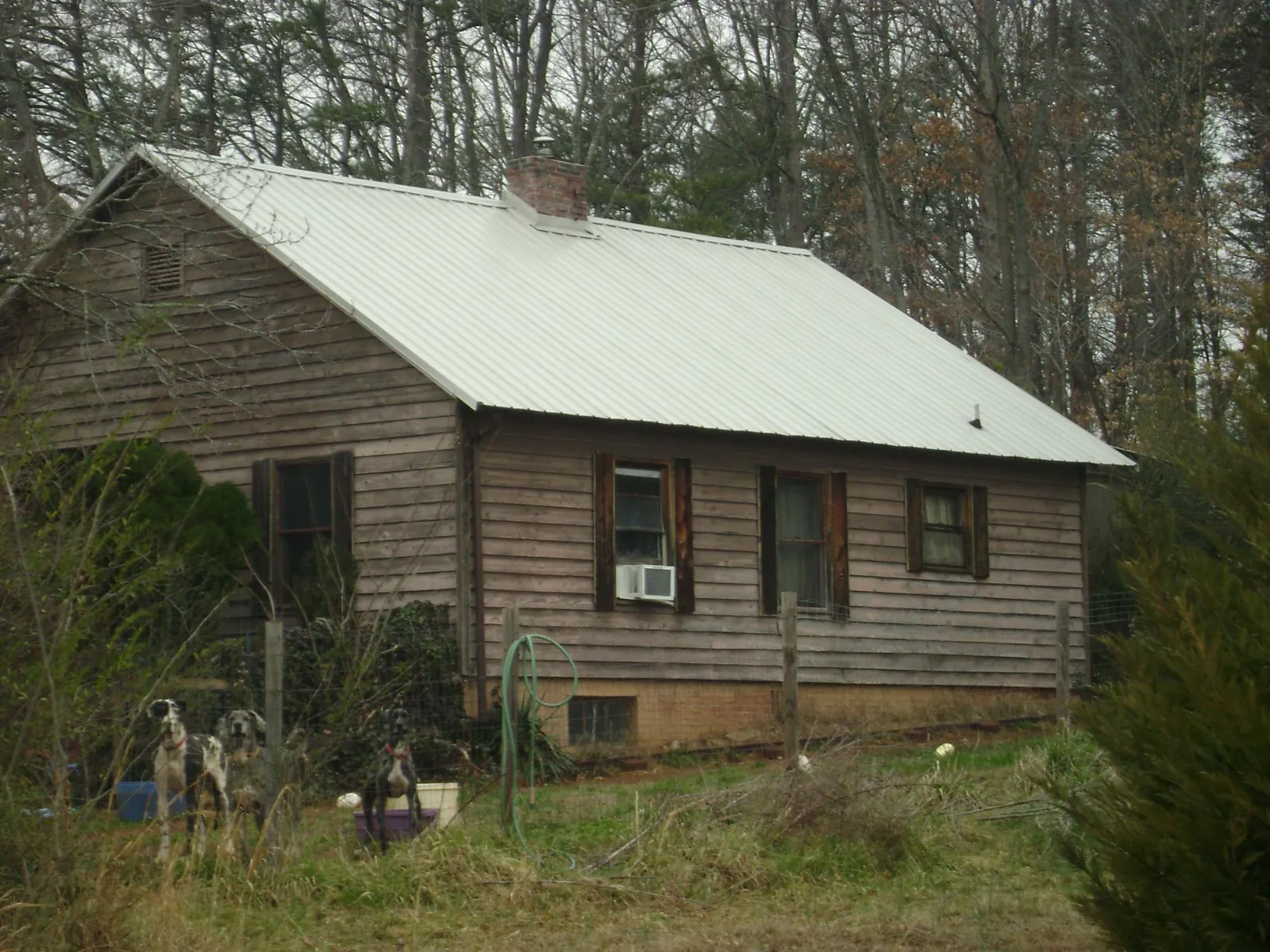 White metal roof on an old wood sided farmhouse, from a Metal Roof Installation job in Brooksville